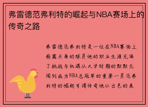 弗雷德范弗利特的崛起与NBA赛场上的传奇之路