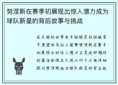 努涅斯在赛季初展现出惊人潜力成为球队新星的背后故事与挑战