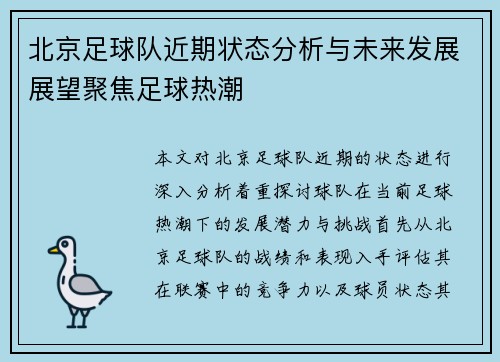 北京足球队近期状态分析与未来发展展望聚焦足球热潮