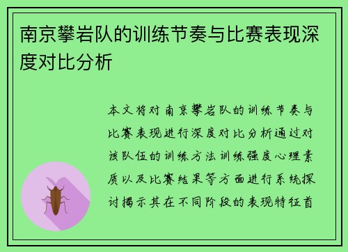 南京攀岩队的训练节奏与比赛表现深度对比分析