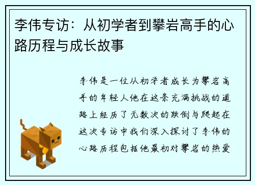 李伟专访：从初学者到攀岩高手的心路历程与成长故事